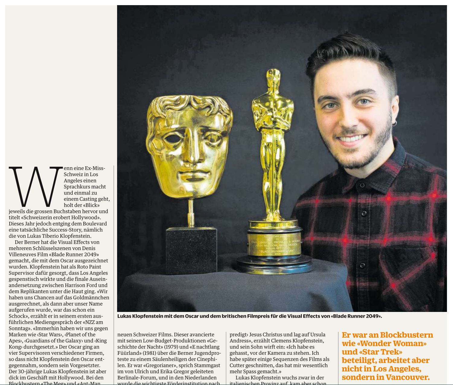 NZZ am Sonntag, 2. September 2018, Lukas Klopfenstein und Oscar Preis