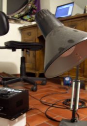 Setup: notebook, DMX controller, DMX dimmer and lamp.