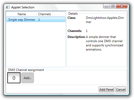 Applet selection and channel assignment.