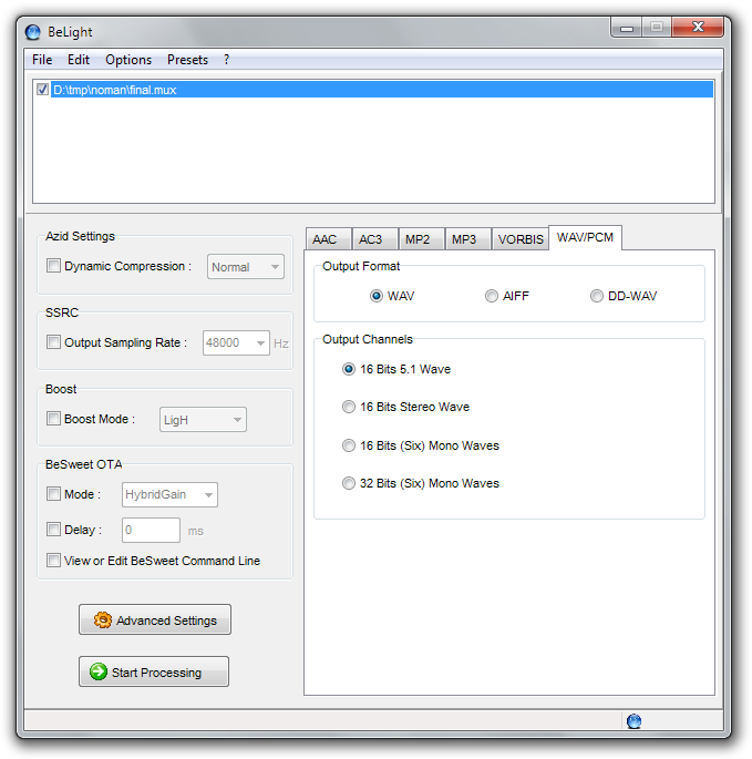 Start processing the files.