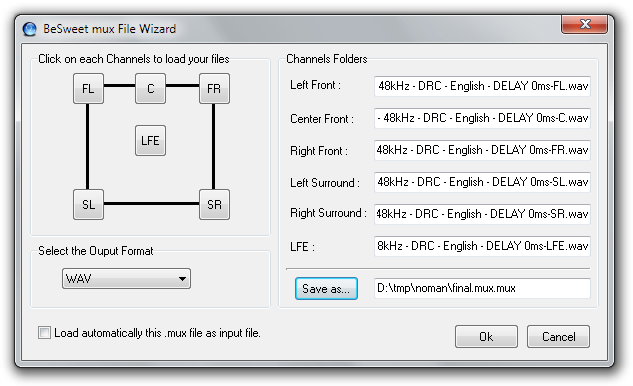 Select the files to mux together as a single multichannel WAV file.