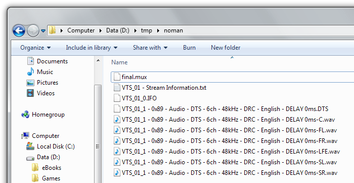 The demuxed WAV files.