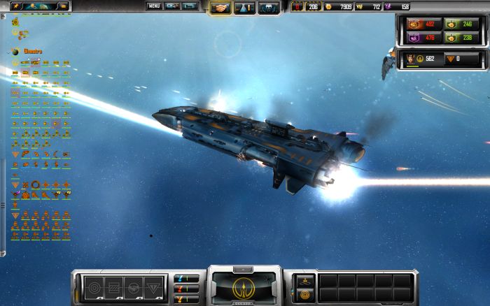An enemy capitol ship in flames.