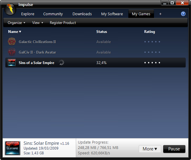 Downloading Sins of a Solar Empire via Impulse.