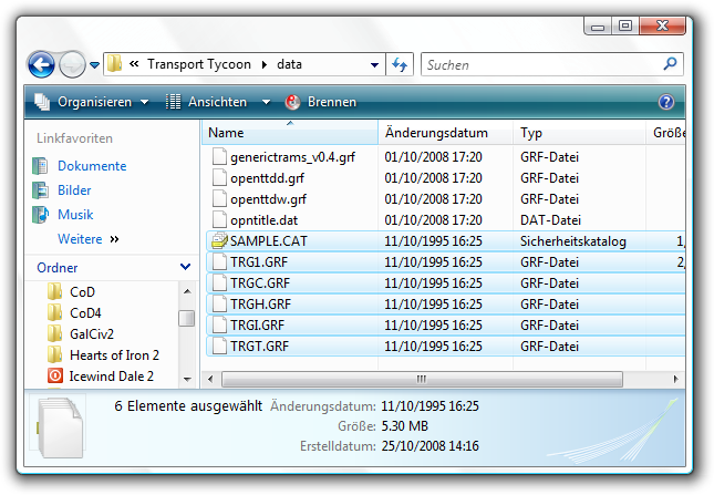Copying the graphics files from the original disc to the OpenTTD folder