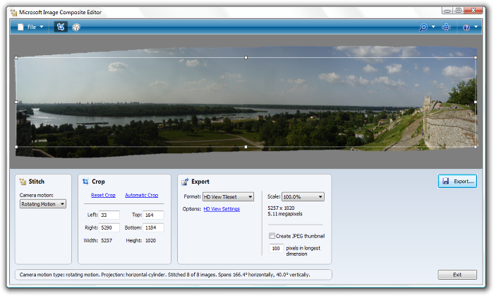 Microsoft Image Composite Editor interface.