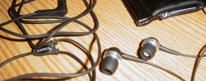 A picture of my pair of Sennheiser CX-300 II in-ear phones.
